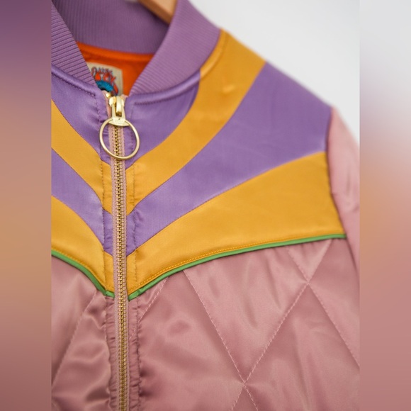 New Classic Rock Couture Satin Dusty Rose Rising Sun Bomber Jacket, Sz L - Picture 9 of 10